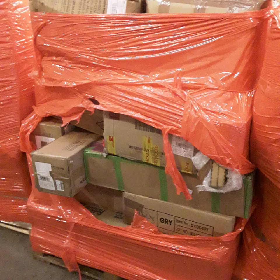 PALLET OF ASSORTED PRODUCTS INCLUDING DRIPEX ERGONOMIC CHAIR, MASTER CANOPY COMPACT CANOPY, L-SHAPED DESK