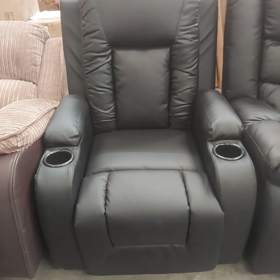QUALITY DESIGNER FAUX LEATHER UPHOLSTERED PUSH-BACK RECLINER ARMCHAIR