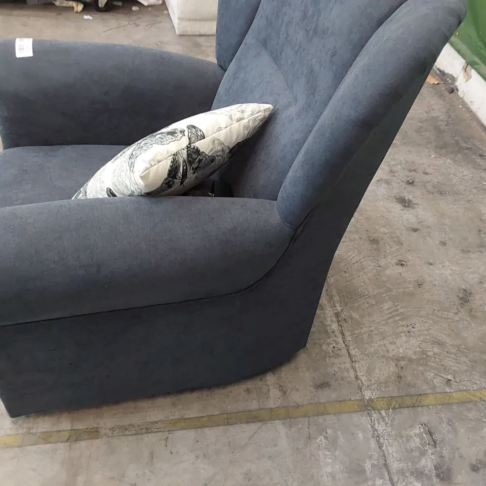 DESIGNER WINGBACK EASY CHAIR BLUE FABRIC 