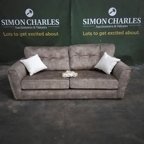 QUALITY DESIGNER AMAYA FABRIC 3 SEATER SOFA MARBLE BROWN