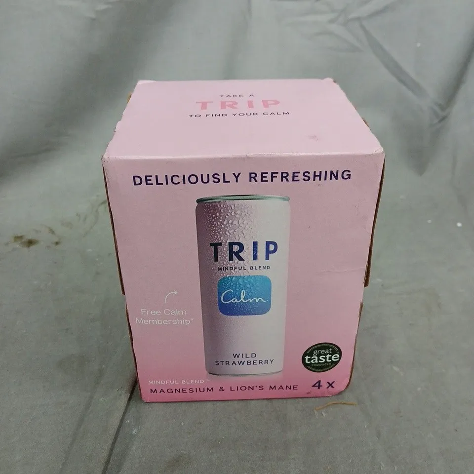 BOXED 4 PACK OF TRIP WILD STRAWBERRY CANS 