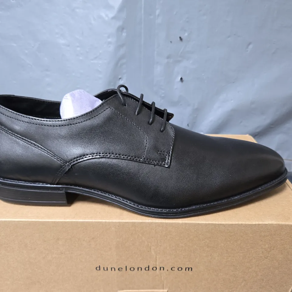 BOXED PAIR OF DUNE LONDON PLAIN TOE GIBSON SHOES IN BLACK LEATHER - SIZE 11