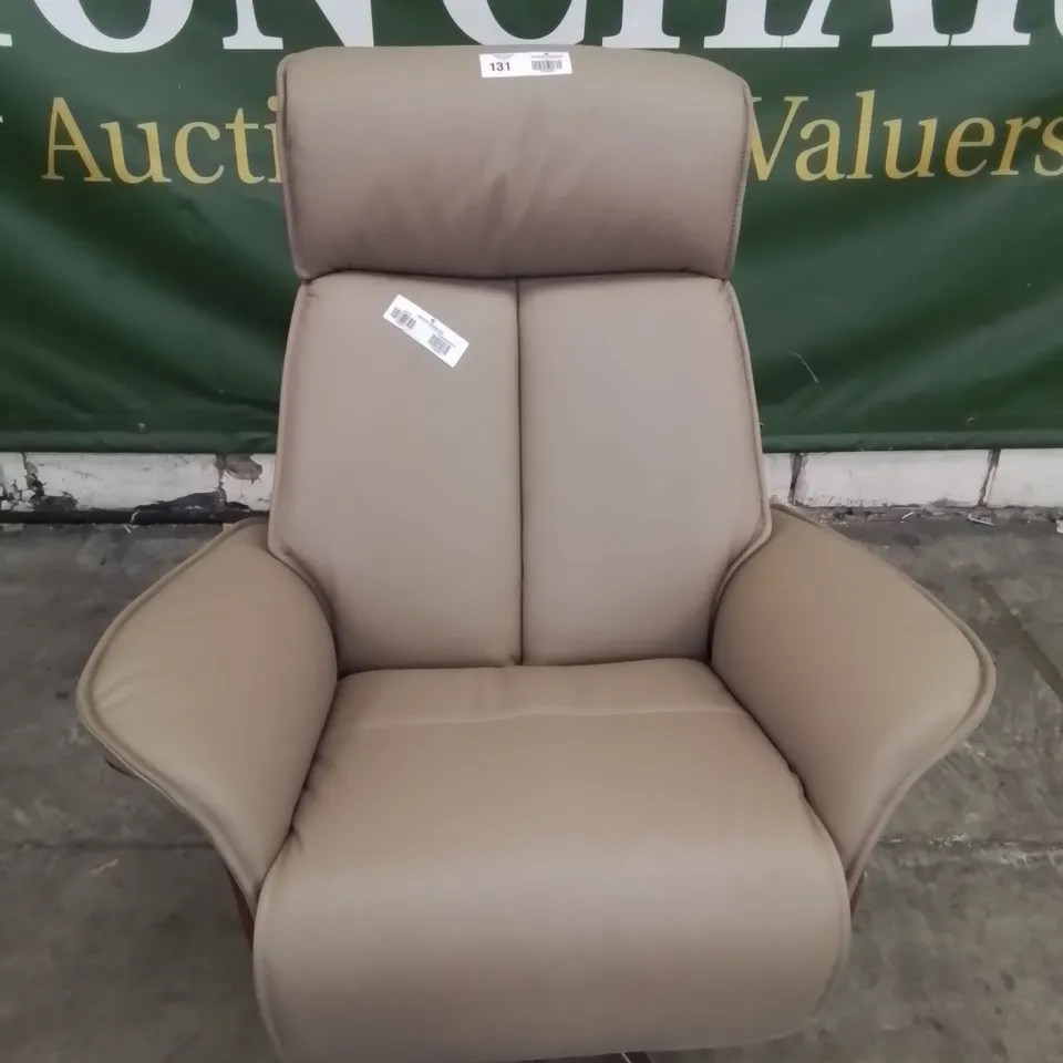 QUALITY BRITISH DESIGNER & MANUFACTURED G PLAN OSLO POWER RECLINING SWIVEL CHAIR CAMBRIDGE TAUPE LEATHER 