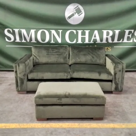 QUALITY DESIGNER EX SHOWROOM BOUTIQUE MODERNIST MAISON EVERGREEN VELVET SOFA WITH FOOTSTOOL 