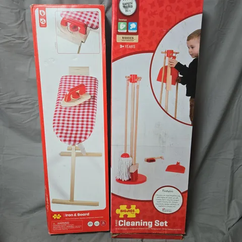 SET OF 2 BIGJIGS BABY WOODEN PLAYSETS TO INCLUDE - CLEANING SET - IRON & BOARD