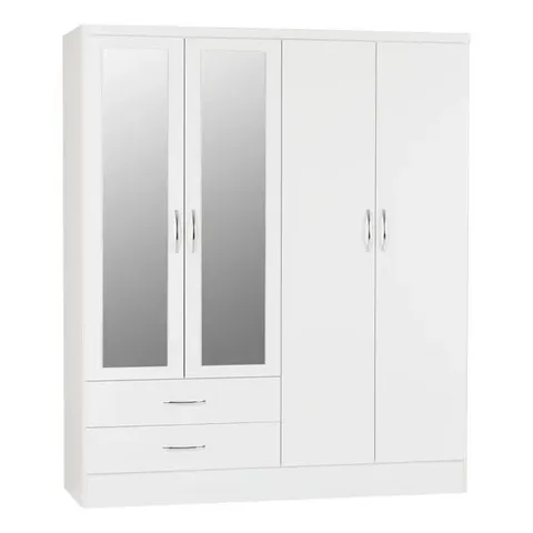BOXED NEVADA 4 DOOR 2 DRAWER WARDROBE - WHITE GLOSS (3 BOXES)