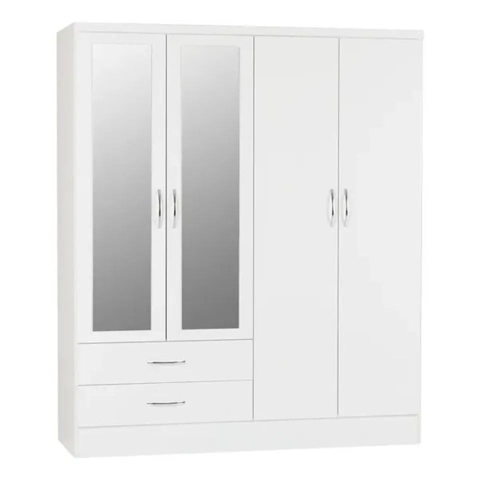 BOXED NEVADA 4 DOOR 2 DRAWER WARDROBE - WHITE GLOSS (3 BOXES)