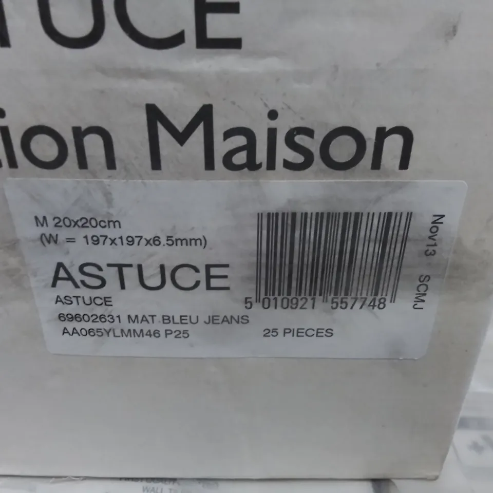 PALLET TO CONTAIN APPROX. 96 PACKS OF ASTUCE COLLECTION MAISON TILES IN BLUE - 25 TILES PER PACK // TILE SIZE: 197 X 197 X 6.5mm