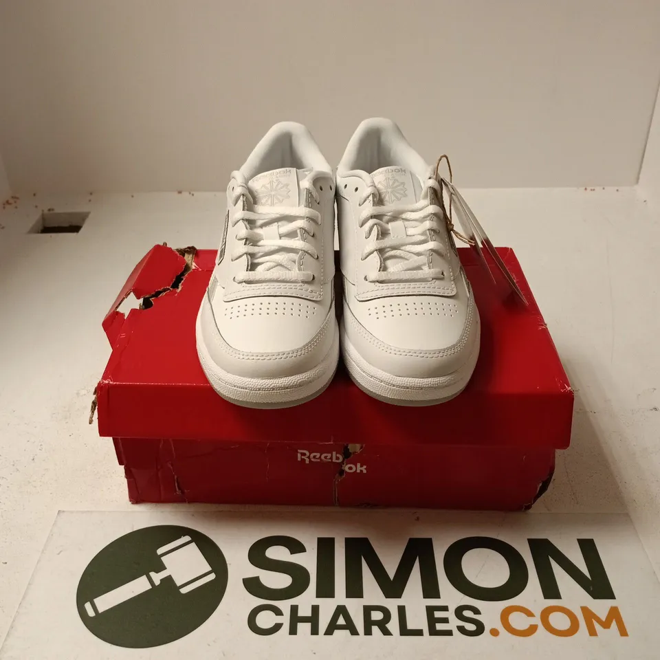 BOXED PAIR OF REEBOK CLUB C REVENGE KIDS TRAINERS IN WHITE - UK 5