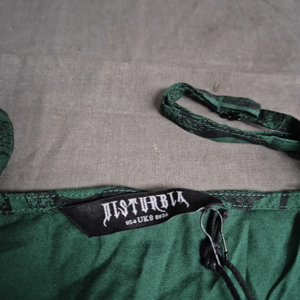 DISTURBIA WOMEN'S EMERALD GREEN SLIP DRESS – UK 8 (US 4, EU 36) WITH SNAKE PRINT PANEL