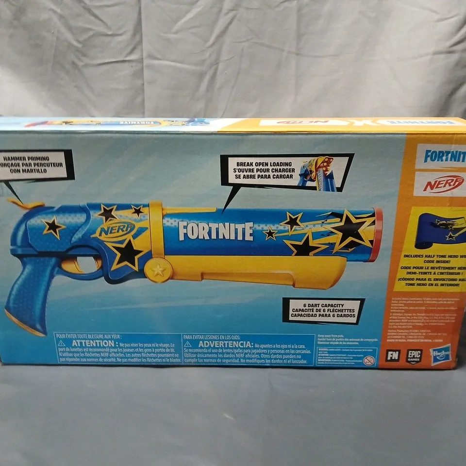 NERF FORTNITE BLASTER – 6-DART CAPACITY, BREAK-OPEN LOADING, BOXED