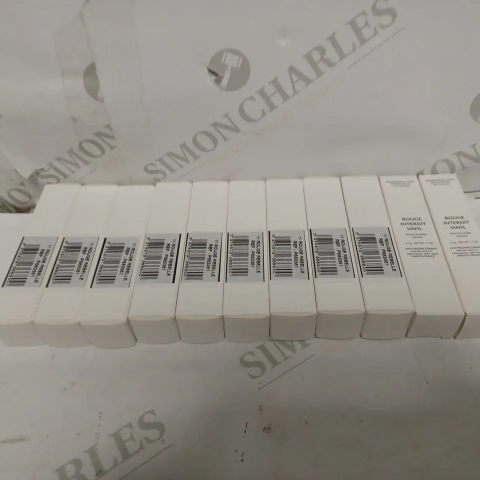 LOT OF APPROXIMATELY 11 ROUGE REBELLE (11) ROUGE INTERDIT VINYL LIPSTICKS