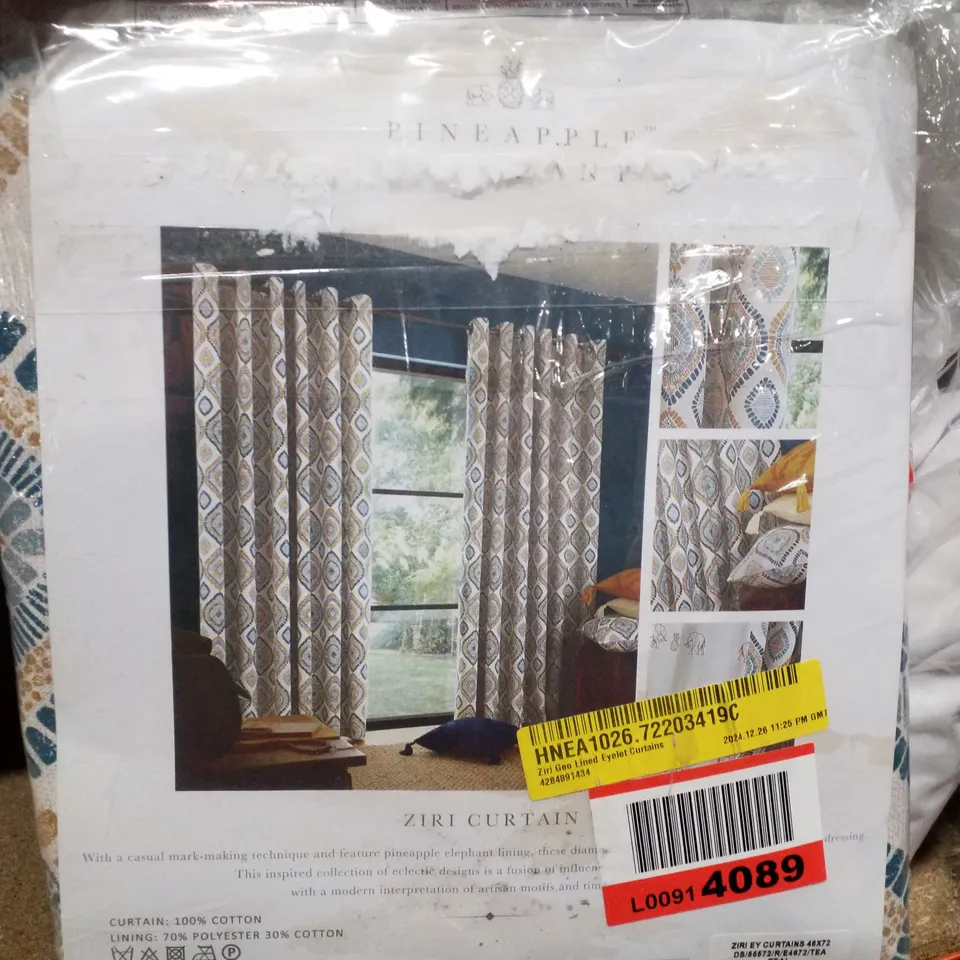 ZIRI GEO LINED EYELET CURTAINS 