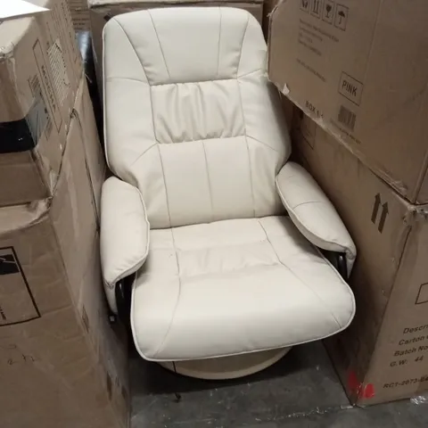 DESIGNER CREAM FAUX LEATHER SWIVEL AND RECLINER CHAIR 