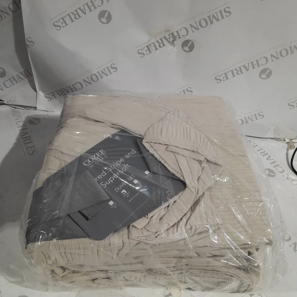 BOXED SUPERSOFT BY COZEE HOME TEXTURED STRIPE DUVET SET IN STONE - DOUBLE