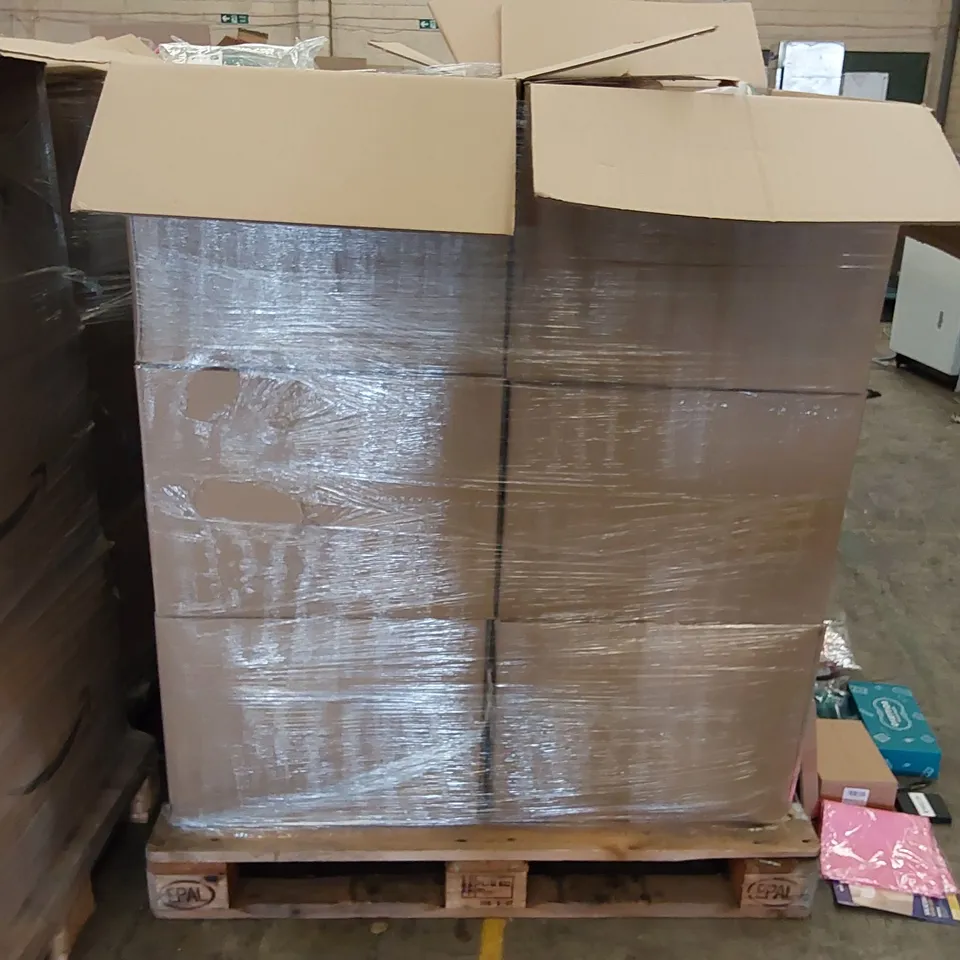 PALLET OF ASSORTED ITEMS INCLUDING: TOILET PAPER HOLDER, WOMEN'S JEWELLERY, BATH SPONGES, BAKING MAT, DRUM PAD, SCAR PLASTERS, GARDEN WATER SPRING, CABINET HANDLE