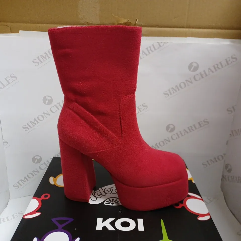 KOI VEGAN TELETUBBIES PO FLUFFY PLATFORM BOOTS - RED SIZE 9