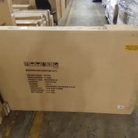 BRAND NEW BOXED MODERNO KING SIZE BED FRAME IN SILVER (2 BOXES)