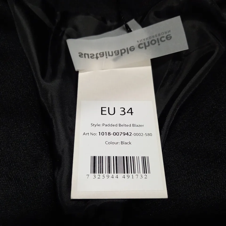NA-KD BELTED AND PADDED BLACK BLAZER - SIZE EU34