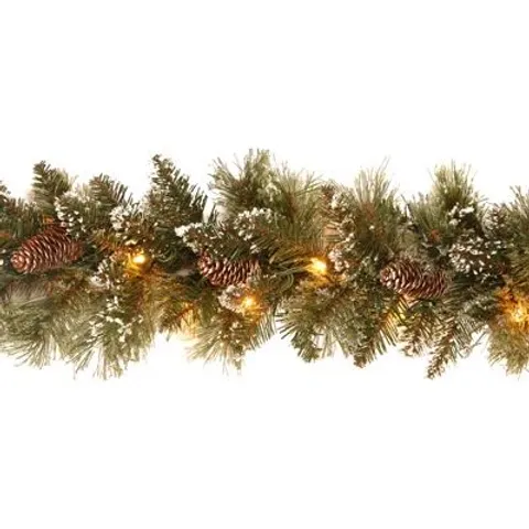 BAGGED 2.7M PRE-LIT GLITTERY BRISTLE GARLAND