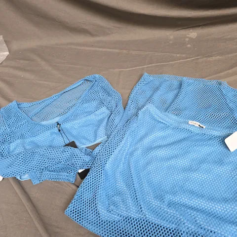 FASHIONNOVA SWEET TALK ME FISHNET SKIRT AND TOP SET - BLUE - SIZE MEDIUM