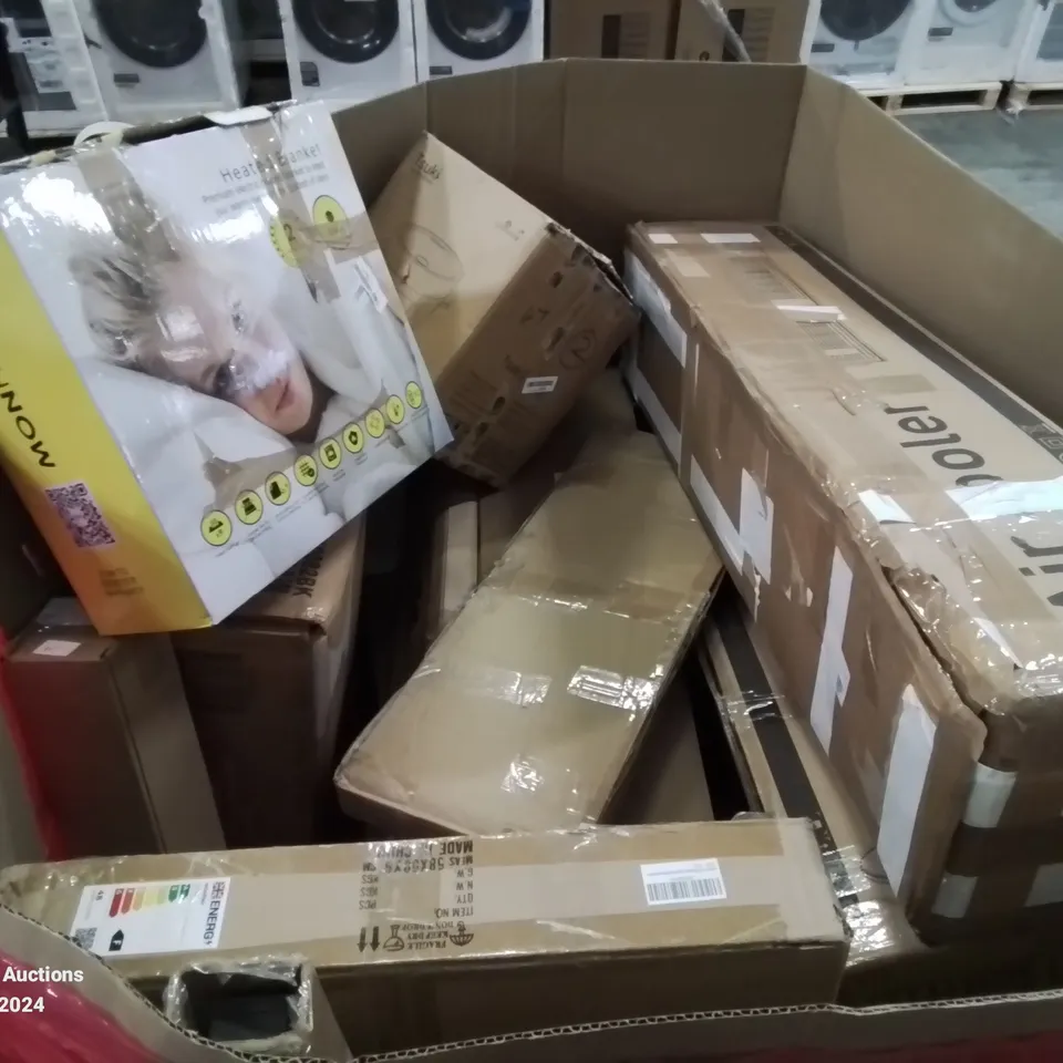 PALLET OF MIXED HOUSEHOLD ITEMS TO INCLUDE; HEATED BLANKET, RICE COOKER LARGE AC AIR COOLER UNIT ETC.