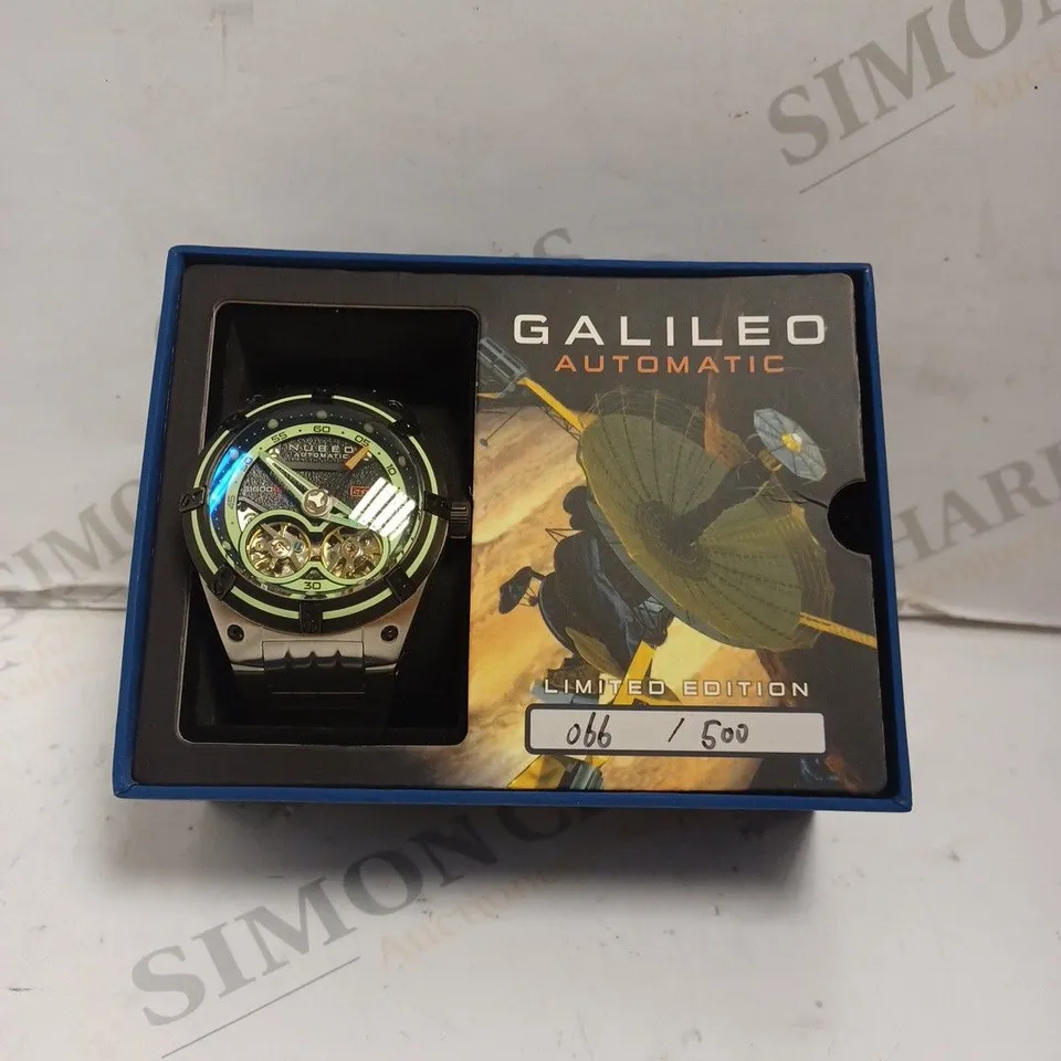 BOXED NUBEO GENTS GALLILEO LTD ED AUTOMATIC WATCH 066/500 - SILICONE STRAP - STAINLESS STEEL - SAPPHIRE CRYSTAL - 20 ATM. 