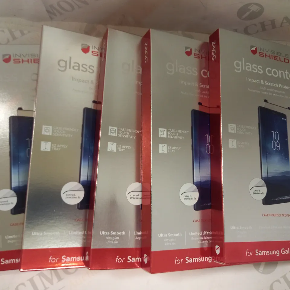 LOT OF APPROXIMATELY 5 ASSORTED INVISIBLE SHIELD GLASS CONTOUR IMPACT & SCRATCH PROTECTION FOR SAMSUNG GALAXY NOTE 8