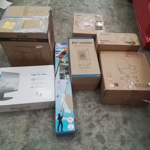 PALLET CONTAINING ASSORTED PRODUCTS INCLUDING: PHILIPS 27" LCD MONITOR, OFFICE CHAIR, AIR FRYER, EXTENDABLE WATER BRUSH, AIR COOLER, PET GROOMING KIT, AIR COOLER ECT