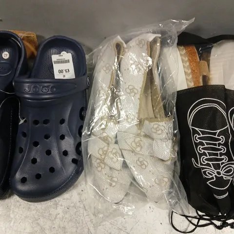 BOX OF APPROXIMATELY 15 ASSORTED PAIRS OF SHOES AND FOOTWEAR ITEMS IN VARIOUS COLOURS, STYLES, AND SIZES - COLLECTION ONLY