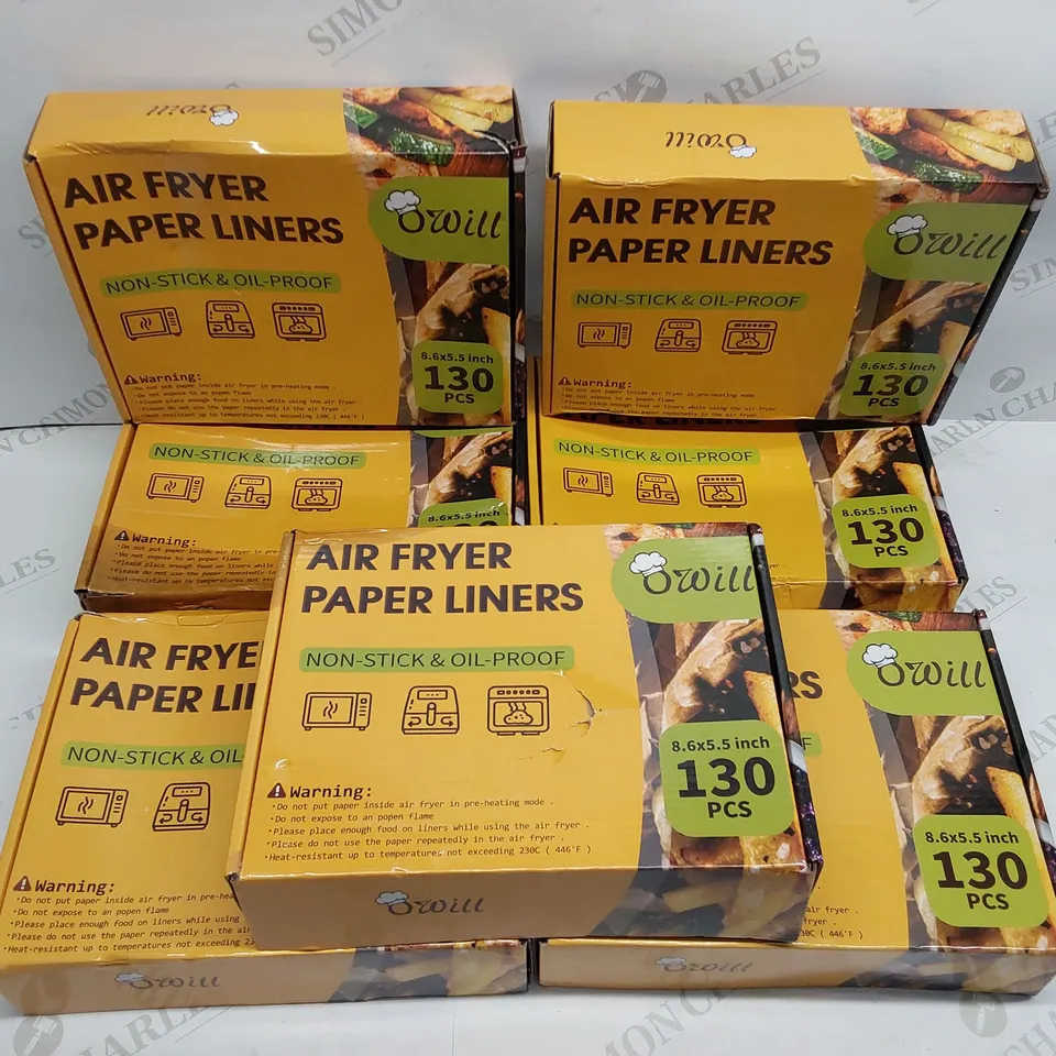 BOX OF APPROXIMATELY 8X 130PCS BRAND NEW OWILL AIR FRYER PAPER LINERS (8.6 X 5.5 INCHES)