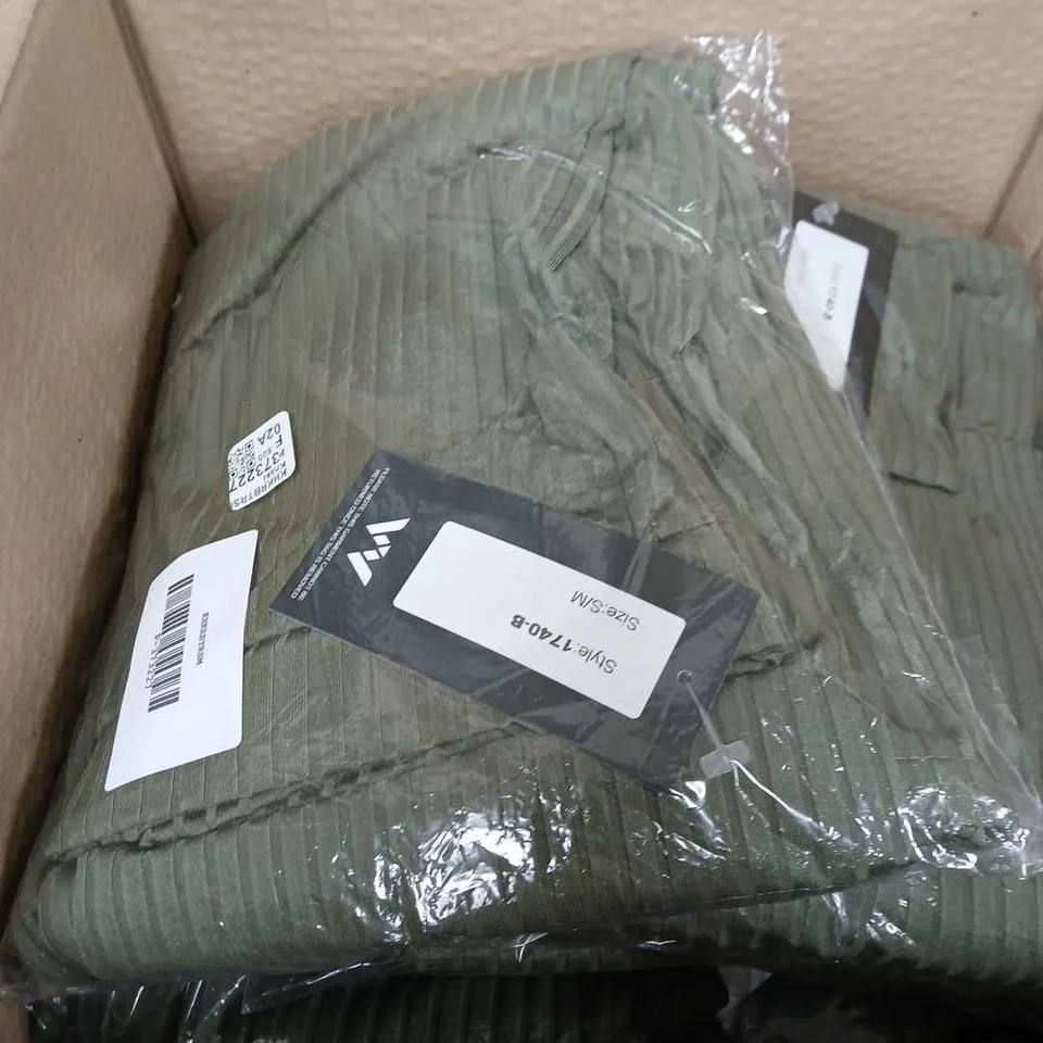 BOX OF APPROXIMATELY 20 WELLWORTH UK LADIES FLARE TROUSERS - GREEN STRIPED - SIZES MAY VARY