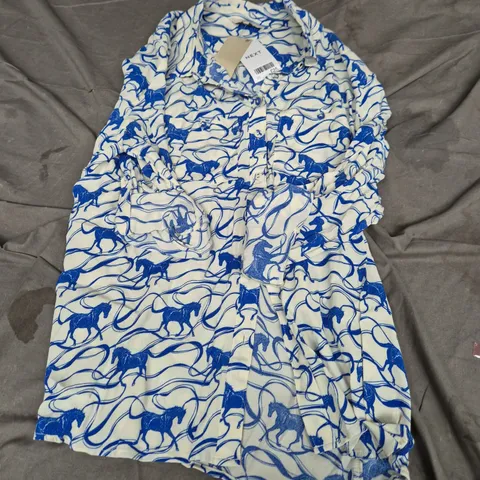NEXT WOMEN’S SHIRT DRESS – BLUE & WHITE HORSE PRINT