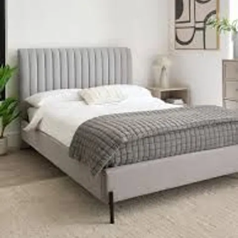 BOXED ASHTON DOUBLE FABRIC BED FRAME - LIGHT GREY (3 BOXES)