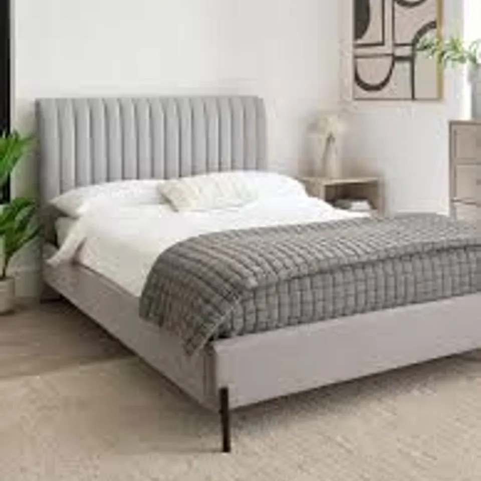BOXED ASHTON DOUBLE FABRIC BED FRAME - LIGHT GREY (3 BOXES)