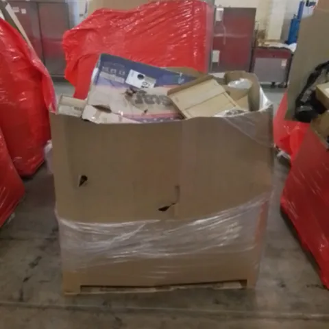 PALLET CONTAINING ASSORTED HOME IMPROVEMENT PRODUCTS. INCLUDES BLINDS, GARDEN POP-UP GAZEBO, SWING SET, KIDS BIKE IN PINK ETC