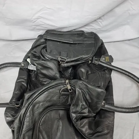 GENUINE LEATHER TRAVEL BAG WITH WHEELS – BLACK
