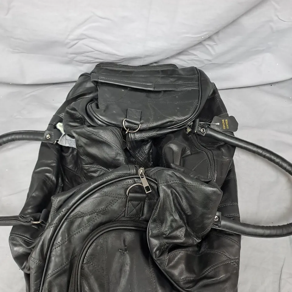 GENUINE LEATHER TRAVEL BAG WITH WHEELS – BLACK