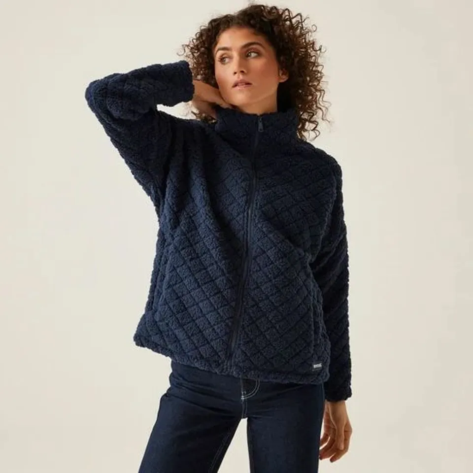 REGATTA WOMENS APPHIA FULL ZIP FLUFFY FLEECE NAVY UK SIZE 12