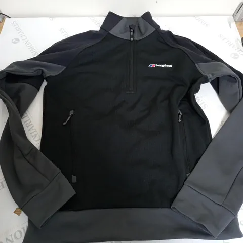 BERGHAUS HALF ZIP LONG SLEEVE FLEECE IN BLACK/GREY - UK XS
