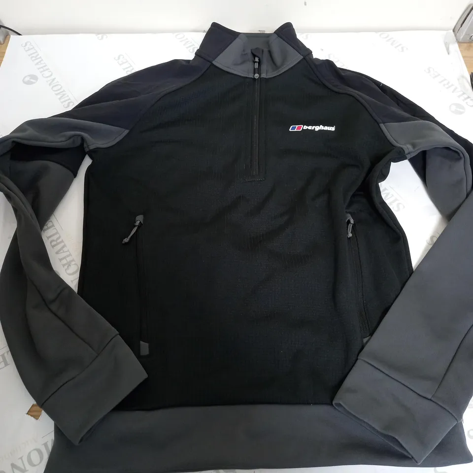 BERGHAUS HALF ZIP LONG SLEEVE FLEECE IN BLACK/GREY - UK XS