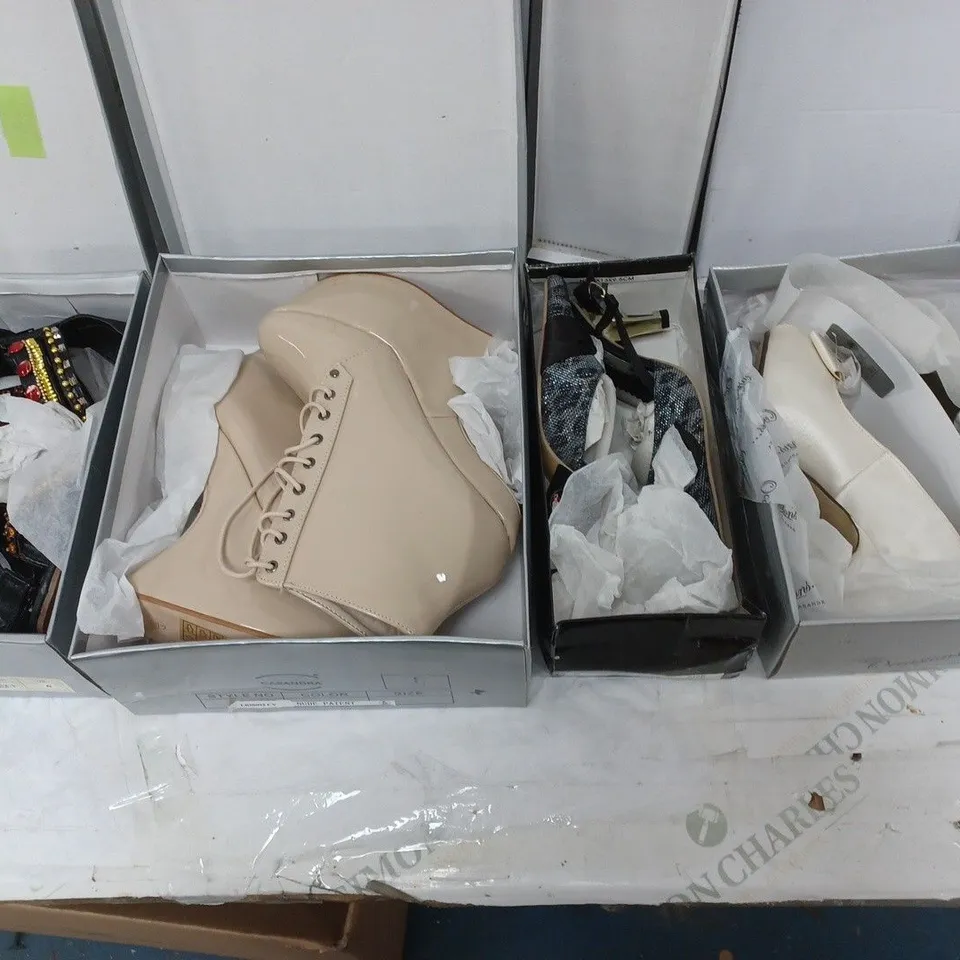 LARGE BOX OF APPROXIMATELY 10 ASSORTED BOXED SHOES TO INCLUDE BOOTS AND HEELS ETC.