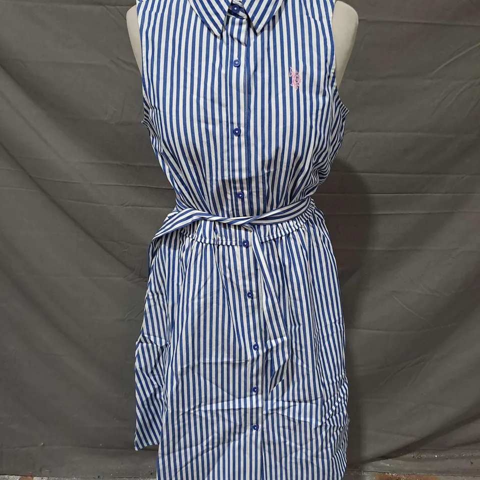 US POLO ASSN BUTTON DOWN BELTED DRESS IN REGATTA BLUE STRIPE SIZE 15-16YRS