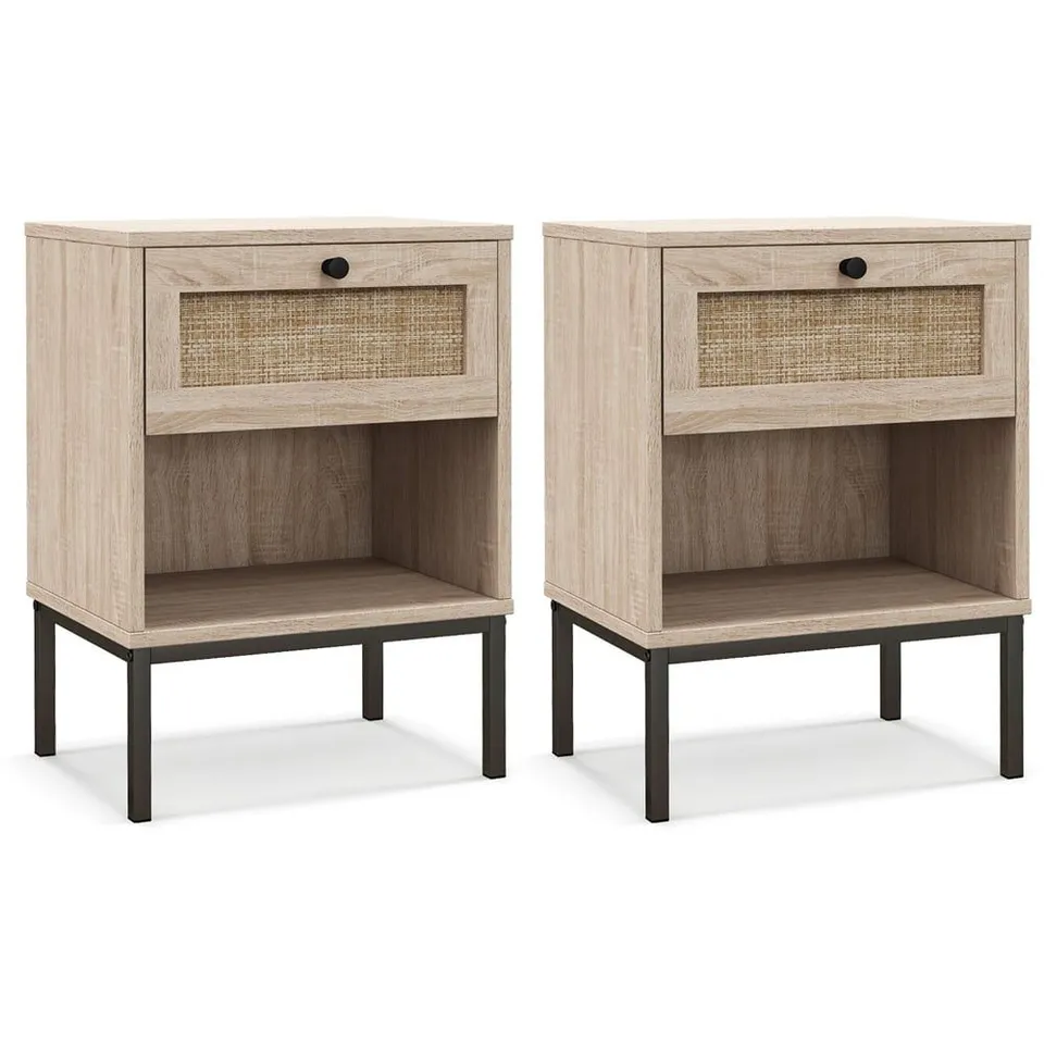 BOXED COSTWAY SINGLE DRAWER SINGLE SHELF OAK BEDSIDE TABLE SET OF 2 (1 BOX)