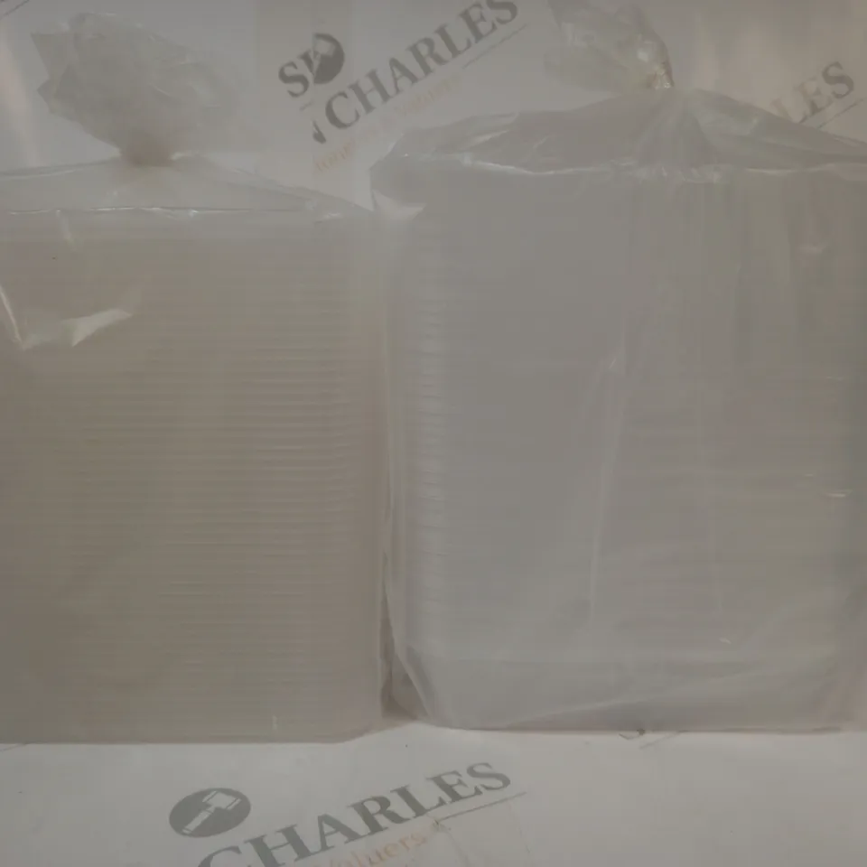 BOXED SET OF APPROXIMATELY 200 UNBRANDED CLEAR 500ML RECTANGULAR MICROWAVE CONTAINERS