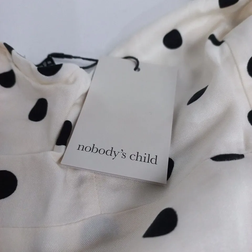 NOBODY'S CHILD ANDIE MINI DRESS - WHITE WITH BLACK POLKA DOTS, UK 12