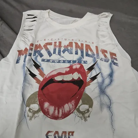 EMP STAGE COLLECTION XL WHITE SLEEVELESS GRAPHIC T-SHIRT