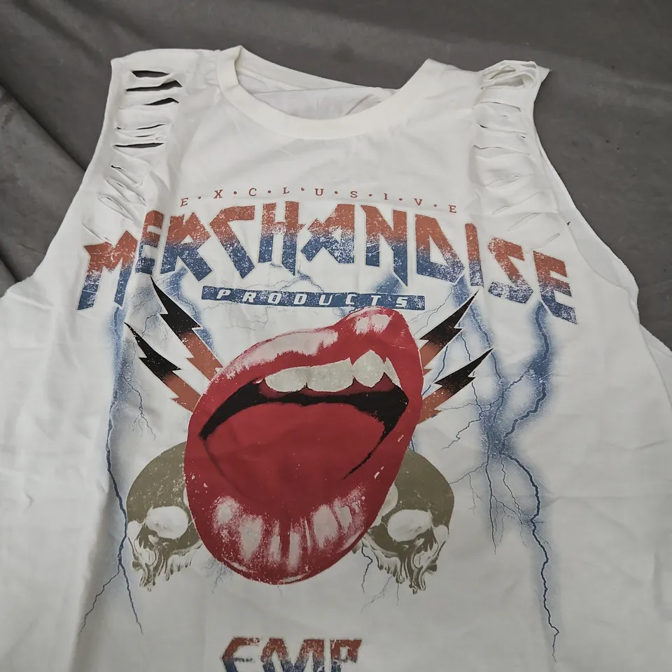 EMP STAGE COLLECTION XL WHITE SLEEVELESS GRAPHIC T-SHIRT