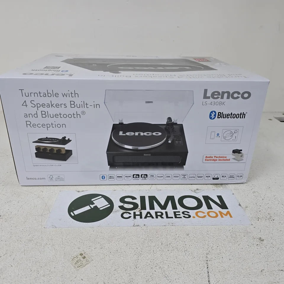 LENCO LS-430BK TURNTABLE WITH 4 BUILT-IN SPEAKERS & BLUETOOTH – BOXED