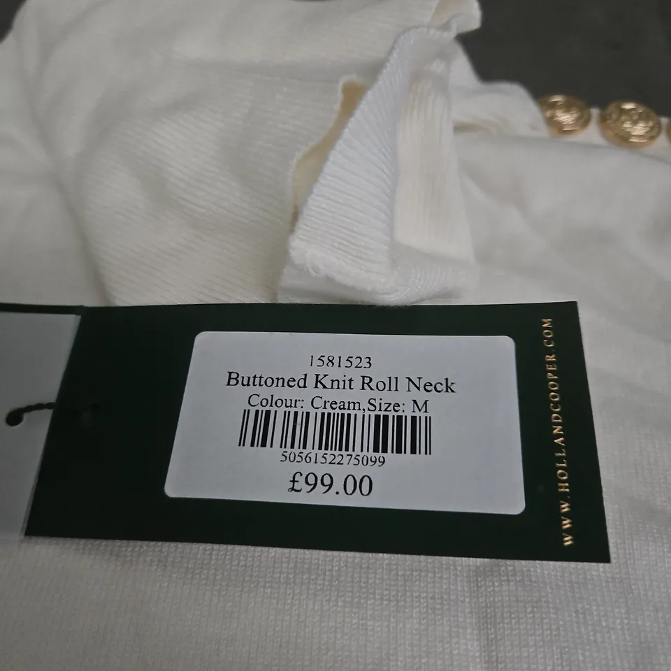 NEW HOLLAND BUTTONED KNIT ROLL NECK – CREAM, SIZE M